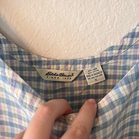 EDDIE BAUER Button Up Spring Colored Plaid Sleeveless Blouse XL - Picture 2 of 3